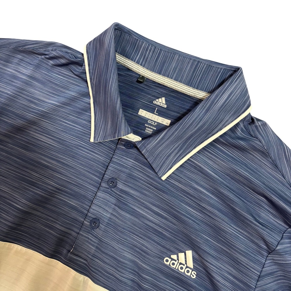 Adidas Golf Mens Large Blue White Colorblock Space Dye Polo Shirt Gainey Ranch